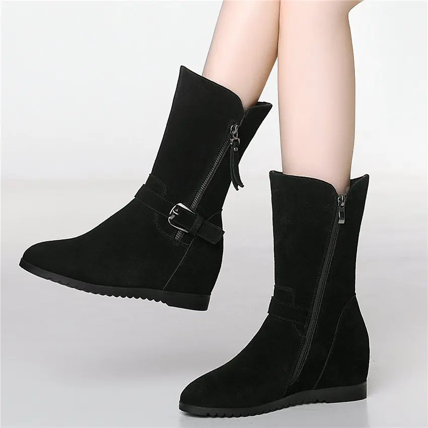 

Winter Outdoor Trainers Womens Genuine Leather Wedges High Heel Ankle Boots Round Toe Platform Pumps High Top Fashion Sneakers