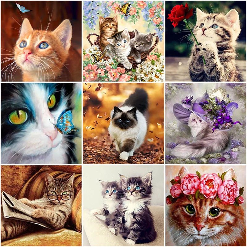 

DIY 5D Diamond Painting Cat Full Round Drill Diamond Embroidery Animal Mosaic Pictures of Rhinestones Cross Stitch Wall Art Gift