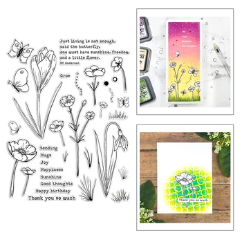 

2020 New Butterfly Tulip Flower Word Transparent Stamps and Metal Cutting Dies Set For Scrapbooking Greeting Card Paper Making