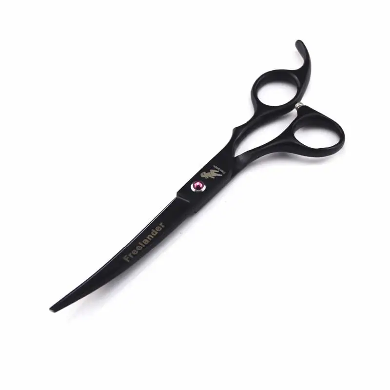 Curved Scissors Up 7,0 дюймов черные лакированные Тонкие зубы набор из 3 предметов Парикмахерские ножницы для ухода за домашними животными кошка и собака модные Инструменты для укладки - Цвет: Curved Scissors Up