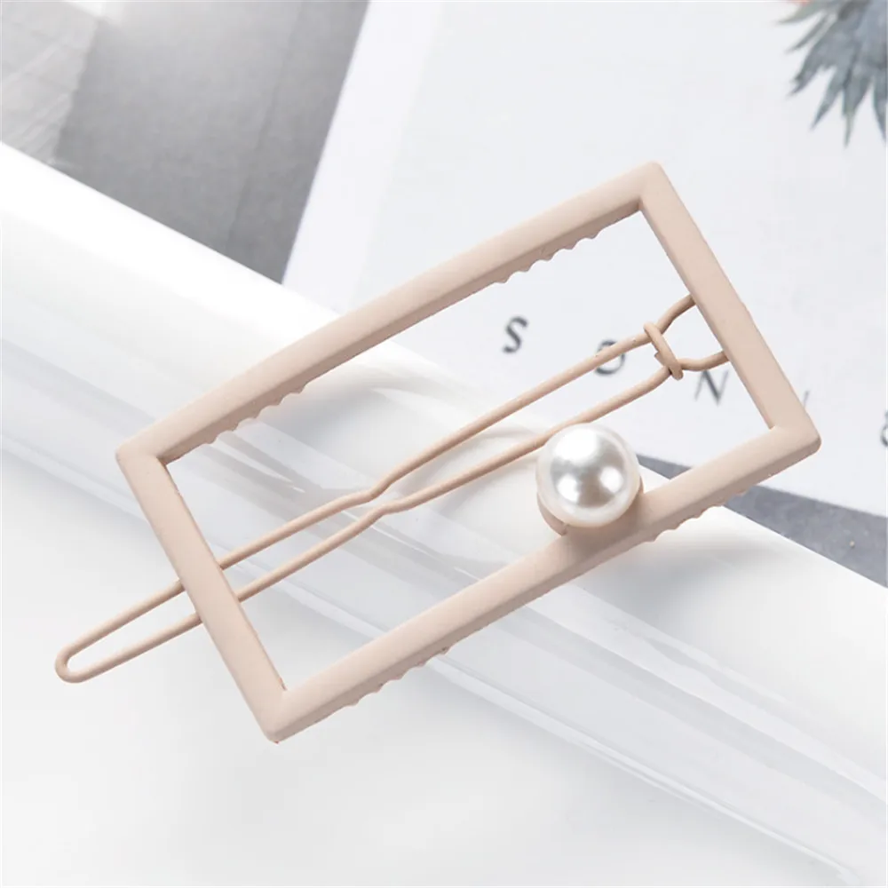 

1PC Cute Fashion Candy Color Geometric Rectangle Hairpins Bowknot Women Pearl Hair Clips Hollow Metal Hairpin Hair Accessories