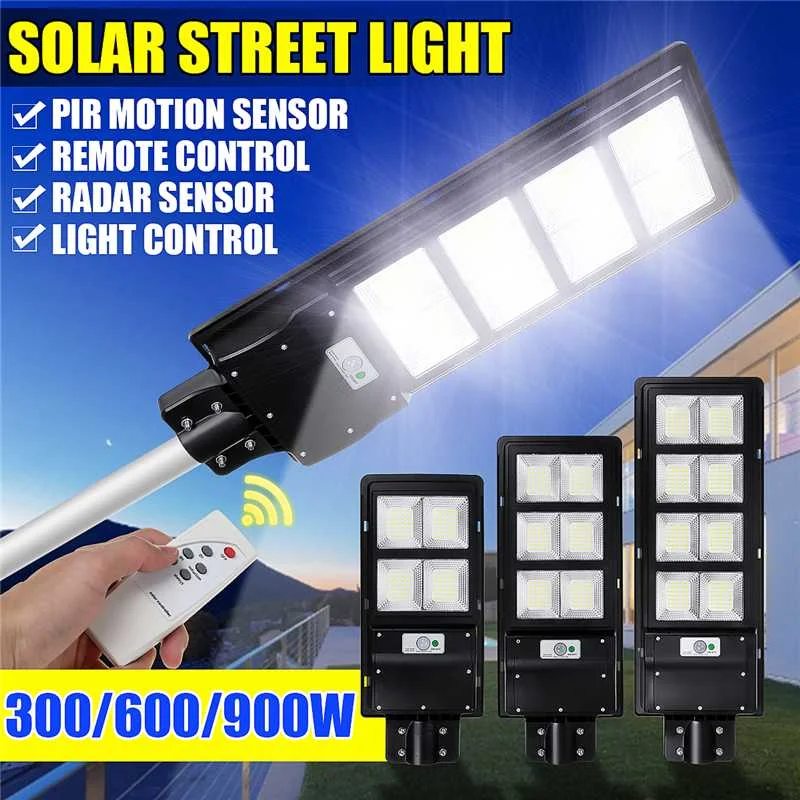 

300W 600W 900W IP65 LED Solar Street Light Radar Motion Wall Lamp Outdoor Lighting for Villas Garden Yard and Pathway