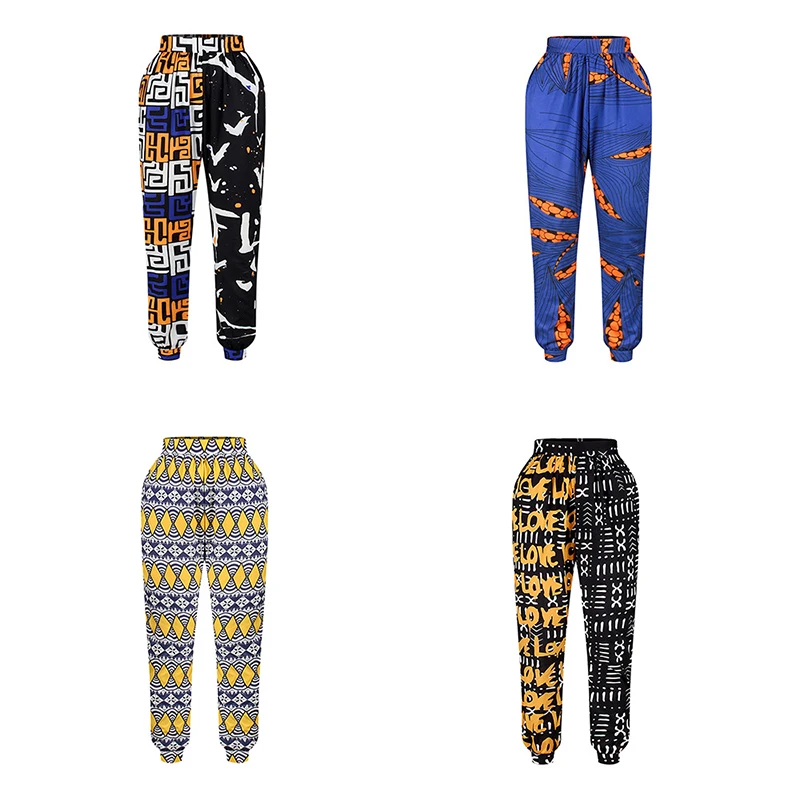 Women pants Elasticated High Waist Pants Casual Ethnic Style Pattern ladies loose Trousers