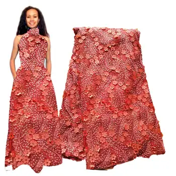 

Peach Orange Wedding 3d Embroidery African Lace Fabric 2020 High Quality Lace for Nigerian Women Wedding Lace Dress