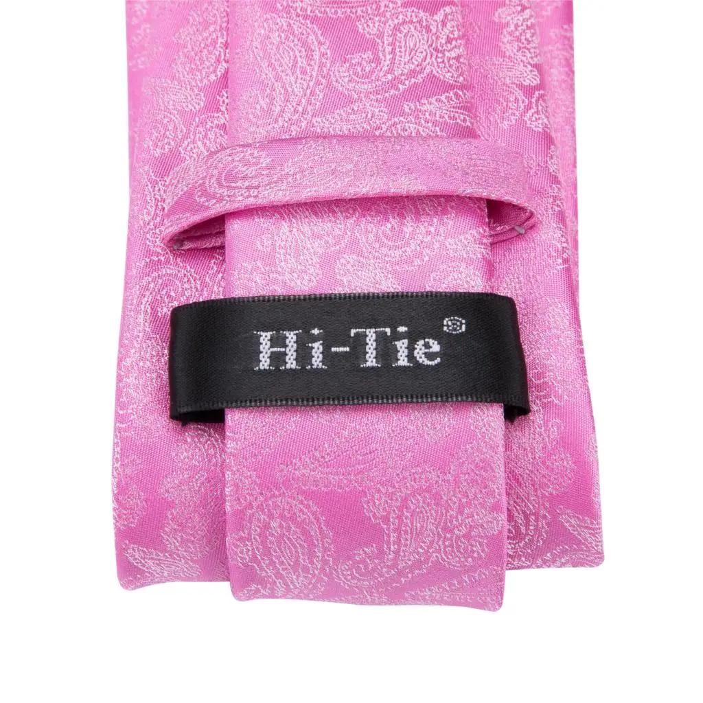 Hi-Tie 8,5 см шелковый галстук для мужчин Розовый Галстук Пейсли галстук набор карманные Квадратные запонки формальный костюм галстук для бизнеса вечерние SN-3155