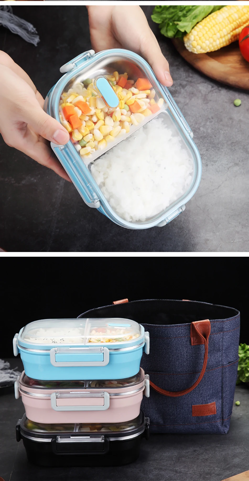 Baispo Bento Box японский стиль Портативный Ланч-бокс для детей Кухонные принадлежности герметичный контейнер для еды для пикника и школы 304
