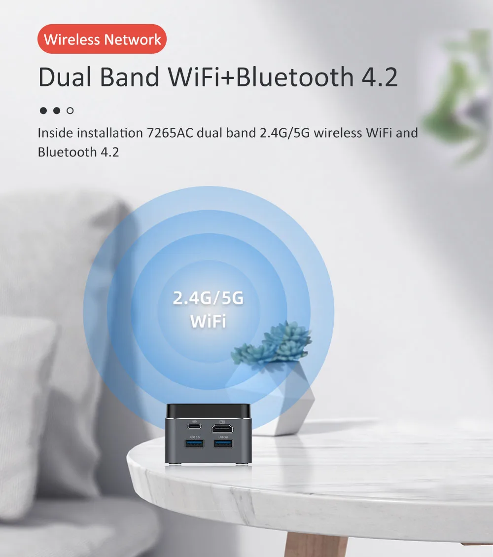 BEBEPC Portable Mini PC Intel Celeron N4100 Quad Cores 8GB LPDDR4 Windows 10 2.4G/5G Dual Band Wifi Bluetooth 4.2 HDMI 2.0 2*USB-3