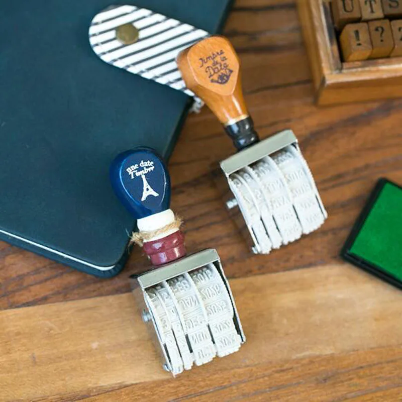 Старинные деревянные штампы для даты DIY на колесиках скрапбукинга дневника
