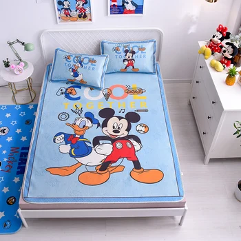 

Disney Summer Ice Silk Sleeping Bed Mat Set Children Cartoon Mickey Minnie Soft Bed Sheet Mattress Protector Cover Set
