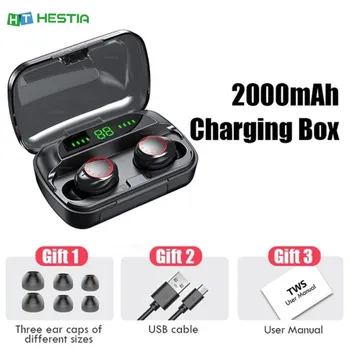 

F9-9 5.0 Digital Display Touch Bluetooth Earphone IPX5 Earbuds with 2000mAh USB Port Cabin for Mobile Phone Emergency Charging