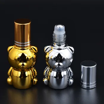 

Gold Roll on Roller Bottle for Essential Oils Cute Funny Design Bear High Quality Refillable Perfume Bottle Deodorant Containers