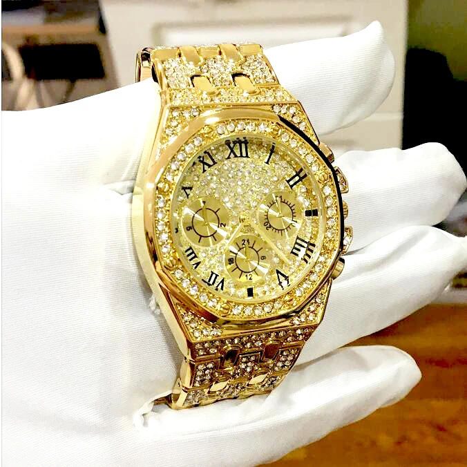 Мужские часы Топ бренд класса люкс Iced Out золотые бриллиантовые для мужчин