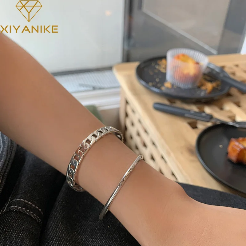 XIYANIKESilver Color Letter Smile Chain Bracelet Female Cute Temperament Fashion Open Girlfriend Birthday Gifts Handmade | Украшения и