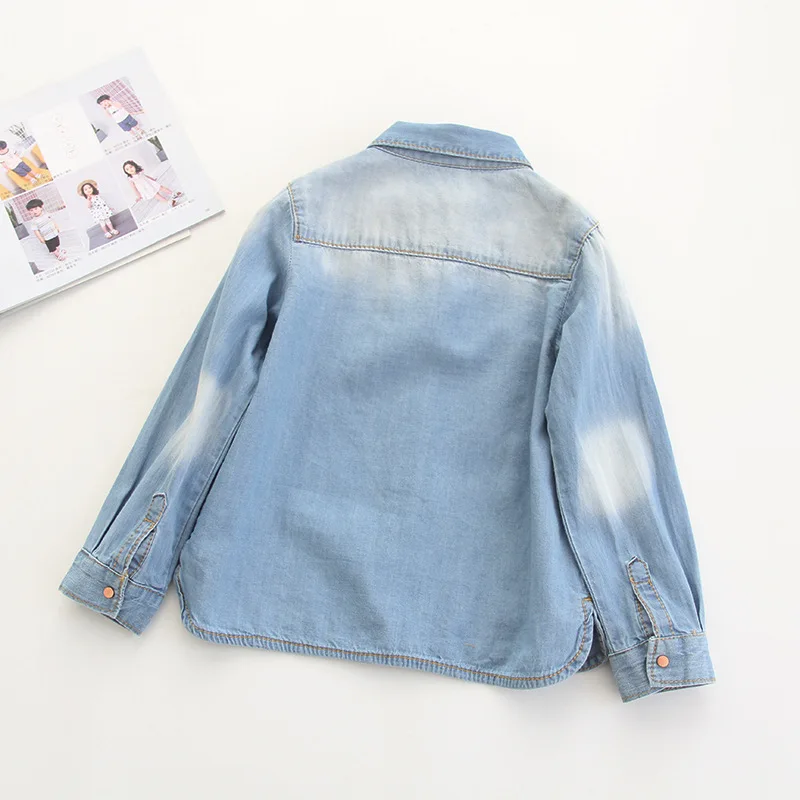

8158 Simple Rivet Denim Shirts Spring GIRL'S Long-sleeved Shirt Childrenswear