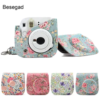 

Besegad Flower Camera Bag PU Leather Holder Pouch Case Cover with Shoulder Strap for Fujifilm Instax Mini 8 8+ 9 Instant Camera