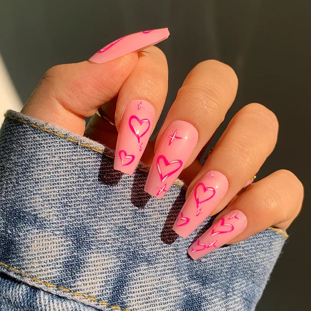 24pcs/Set Detachable Long Coffin Fake Nails European Rainbow Ballerina Full Nail Art Tips Colorful Beauty Artificial False Nails A10