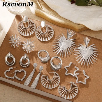 

RscvonM Silver Color Irregular Metal Round Drop Earrings For Women Vintage Punk Jewelry Maxi 2020 Circle Statement Earrings