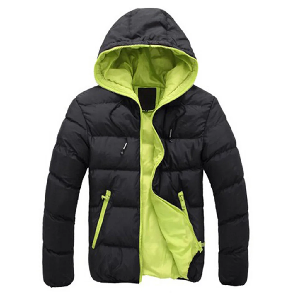 New Men's Parka Outwear Warm Coat Fashion Men Winter Jacket Coat Hooded Warm Mens Winter Casual Slim Coat New Year Clothes D25 - Цвет: Зеленый