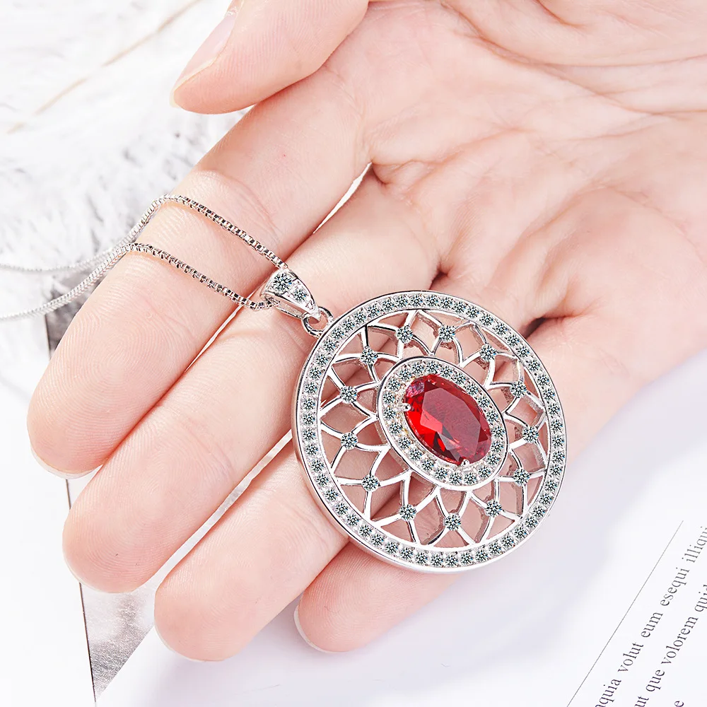 Fanqieliu S925 Stamp New Woman's Pendant Necklace Vintage Flower Crystal Sweet Chain Luxury Jewelry Gift For Girl FQL20490