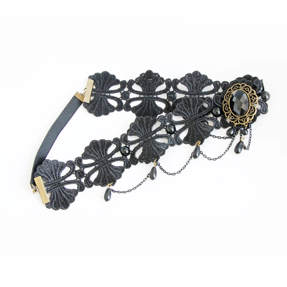 Hair Accessories Women Queen Headband Pearl Lace Gothic Exquisite Hair Ribbon Walking Wire Halloween Vampire Hoop Jewelry Black