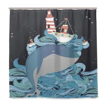 

Colorful Underwater Life and Whale Home Bathroom Set Polyester Fabric Shower Curtain Home Art Decoration with Hooks