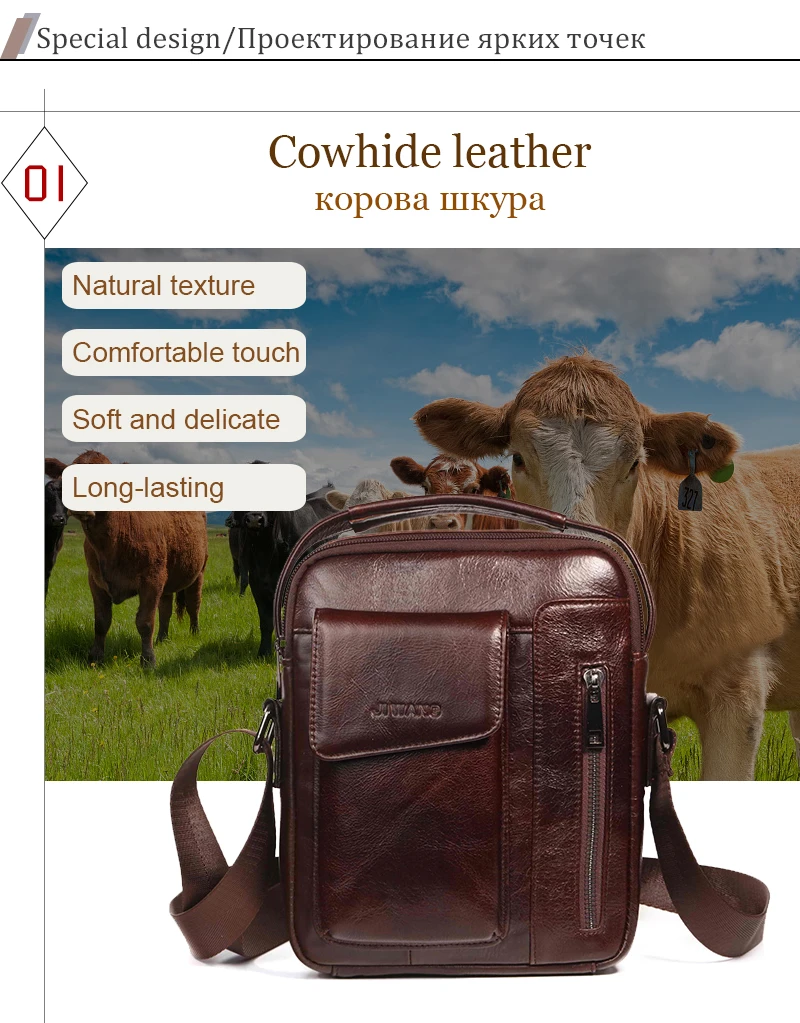 New Genuine Leather Man Messenger Bags Vintage Cow Leather Small Shoulder bag For Male Men's Crossbody Bag Casual Tote handbags