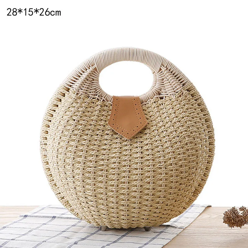 BT501Beige Женская сумка из ротанга ручной работы,Новая вьетнамская сумка ручной работы в стиле плетеная круглая модная европейская и американская сумка через плечо - Цвет: BT501Beige