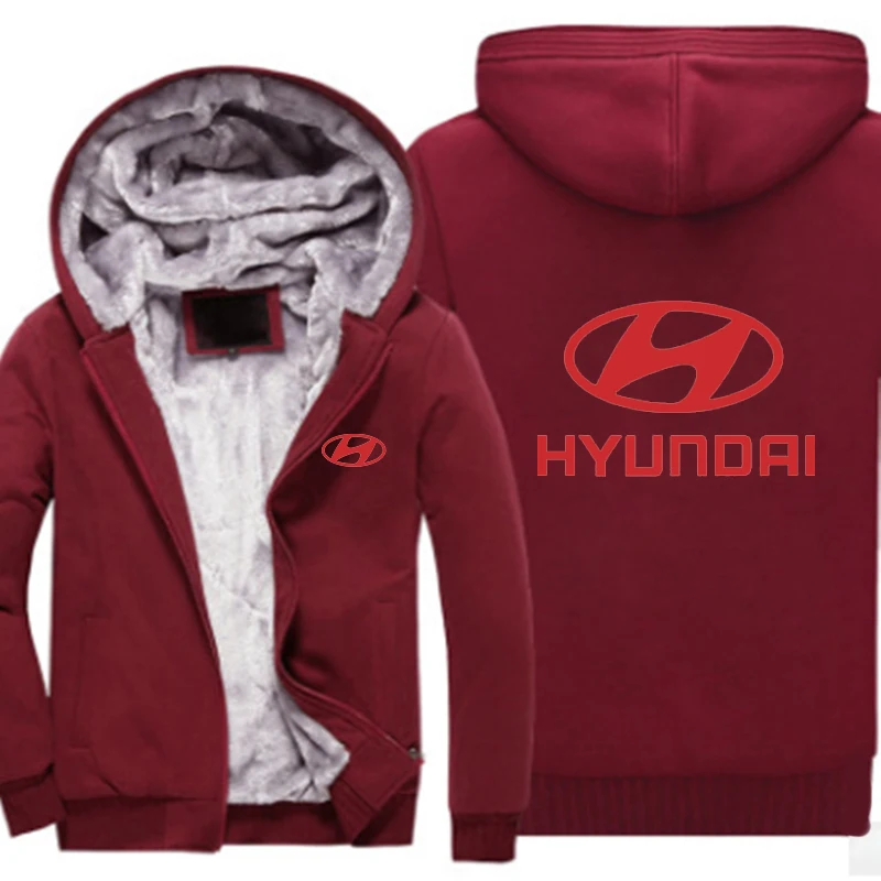 Бренд автомобиля hyundai красный логотип модный принт зимняя куртка с капюшоном на молнии утолщенная Удобная теплая мужская Толстовка Harajuku пальто