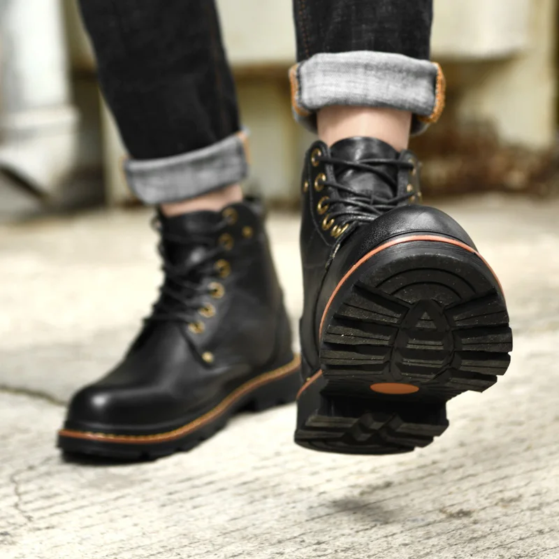 genuine Leather Winter Men Boots plush 