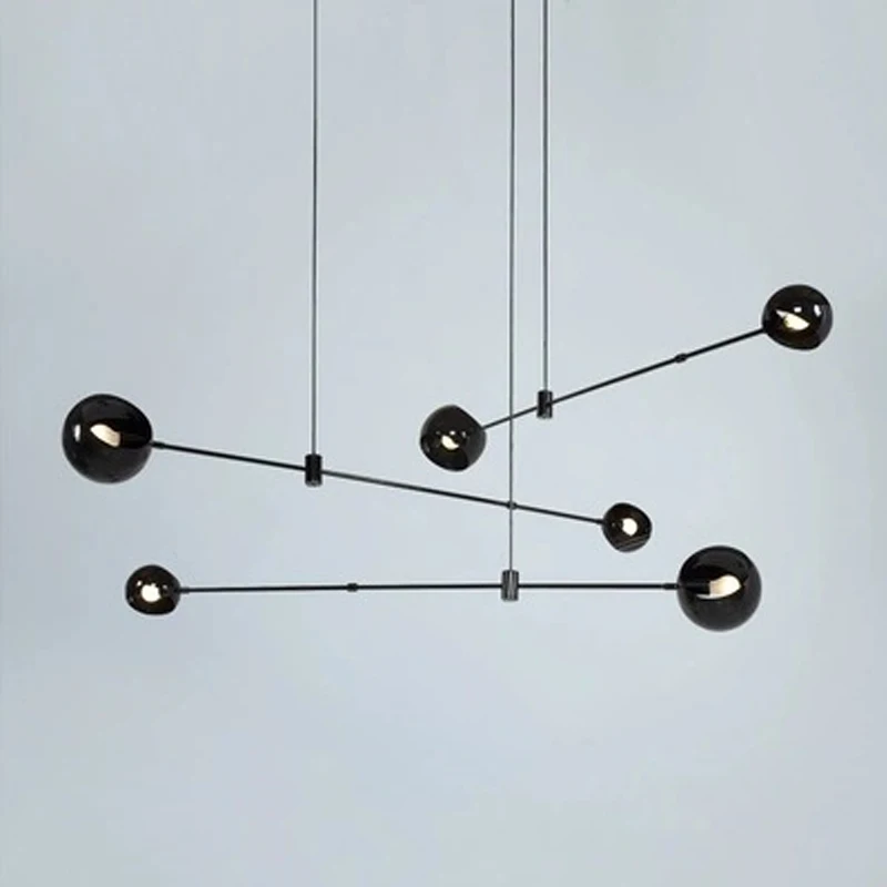 

Modern minimalist chandelier lights for kitchen bar table long chandelier led design black loft glass ball hanging light Fixture