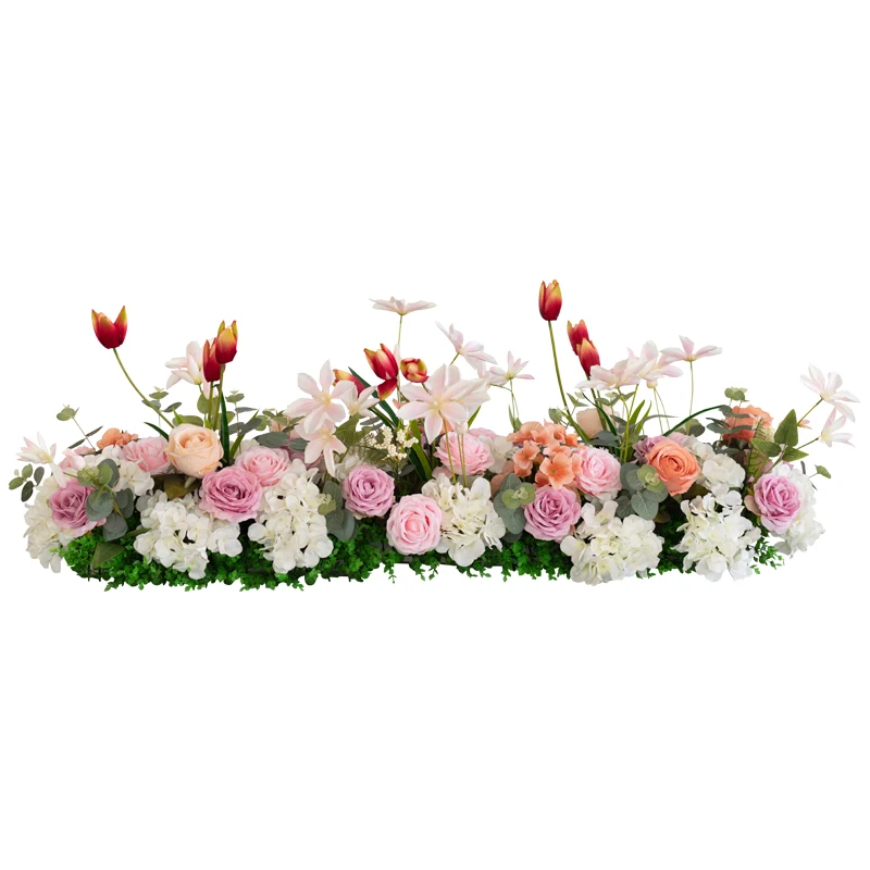 

1M party wedding arch door Window station decor road lead artificial flower row runner DIY rose tulip lotus hydrangea flower