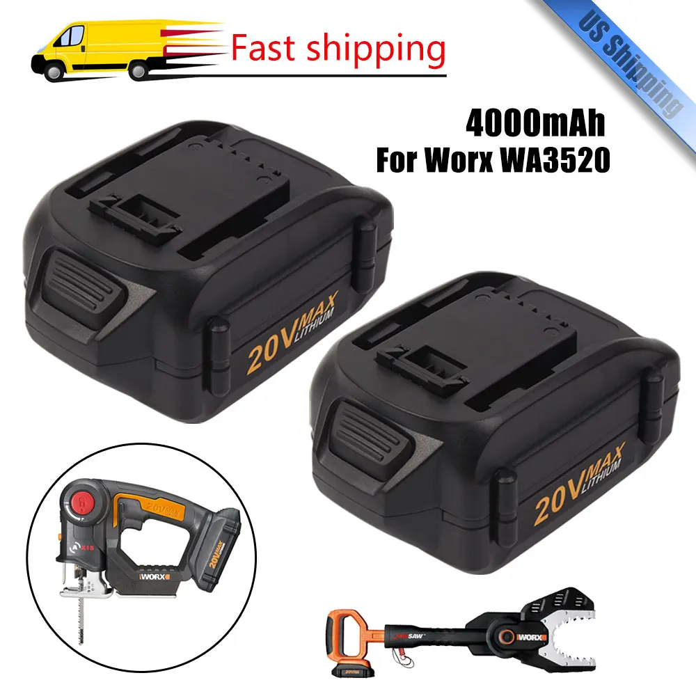 Вану 2 шт. 20V 4000 мА/ч, 4.0Ah WA3520 Перезаряжаемые Батарея для WORX-WA3742 WG155 WG160 WG255 WG545 WA3520 WA3525 WA3760 WA3553