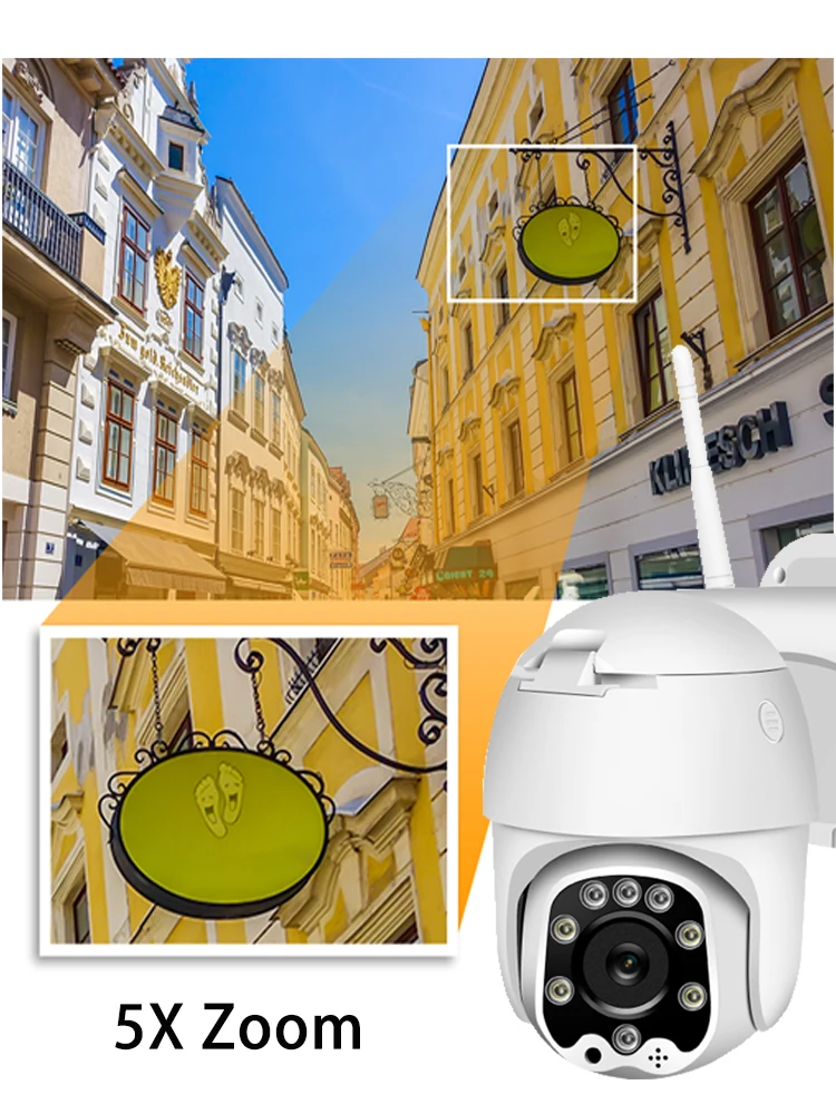 Камера видеонаблюдения AOUERTK с 5 кратным оптическим зумом PTZ IP66 1080P Wi Fi|Камеры