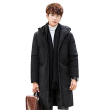 Красивые модные зимние популярные куртки-пуховики на белом утином пуху, мужские теплые пальто, Повседневная парка, мужское длинное плотное пальто с капюшоном размера плюс 3XL