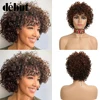 Debut Cheap Red Human Hair Wigs For Black Women Brown Ombre Brazilian Short Bob Curly Wigs 99J Remy Human Hair Machine Made Wigs ► Photo 2/6