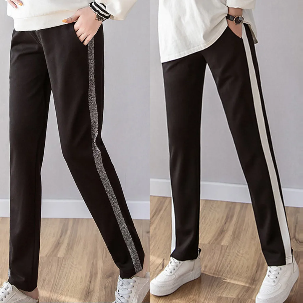 SAGACE полосатые брюки для беременных с принтом черные эластичные прямые повседневные брюки для беременных длинные брюки