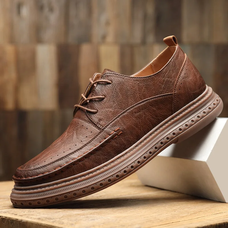 

Men's shoes low-cut leather shoes British style Joker winter brown tooling shoes men's casual big head leather shoes