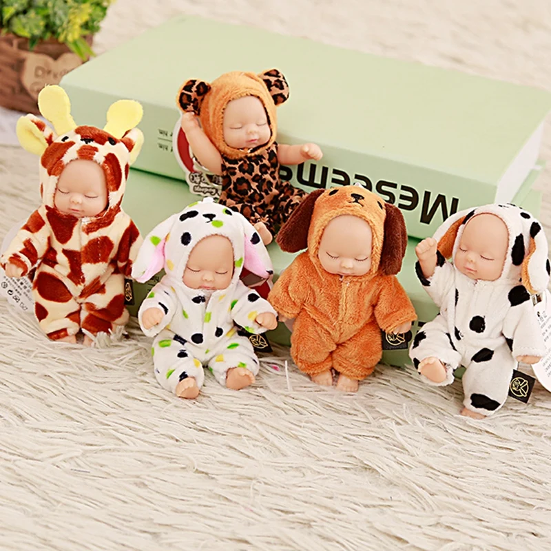 

Newborn Sleeping Silicone Doll Transform Plush Animals Keychain Pendant Giraffe Bear Dog Bag Backpack Joint Kids Mini Plush Doll