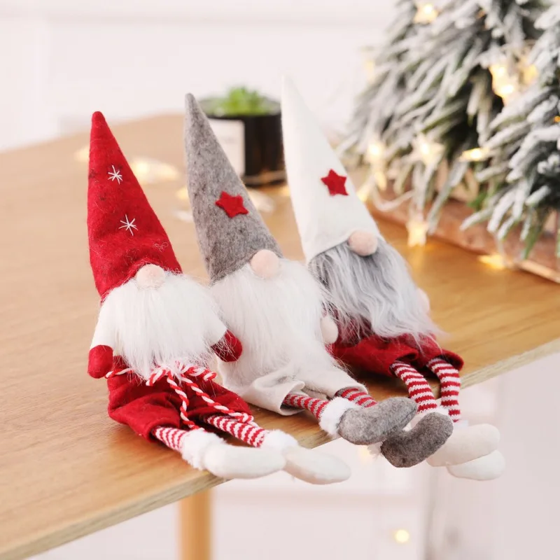 Cute Christmas Decoration Sitting Long Leg No Face Elf Doll Decorations For Festival Home Decor Kids New Year Gift