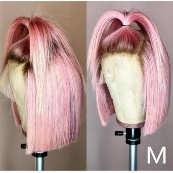 

Roselover Short Bob Ombre Colored 13*4 Lace Front Human Hair Wigs Preplucked with Baby Hair Remy Brazilian Human Hair 150% 8-14"