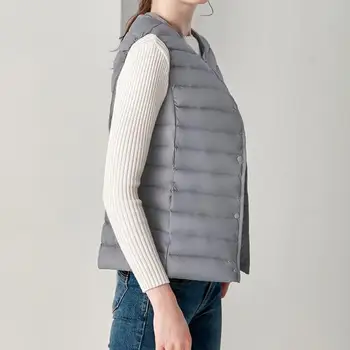 

Women O Neck Button Down Vest Jacket Coat Autumn Winter Ultra Light Waistcoat