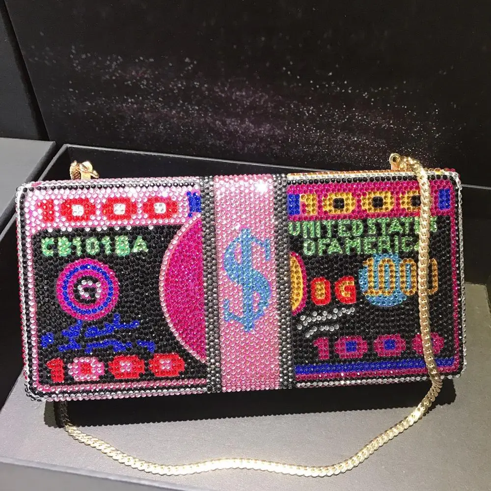 Money Dollars Diamonds Evening Clutch Bag Women New Luxury Designer