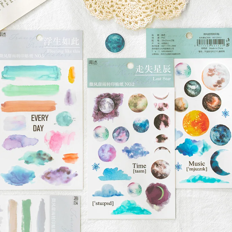 DIY Rub On Transfer Stickers Aesthetic Scrapbooking Material Plant Flower Planet Journal Album Diary Canvas Decoration 2Pcs/Set decorative stickers,diy scrapbooking accessories