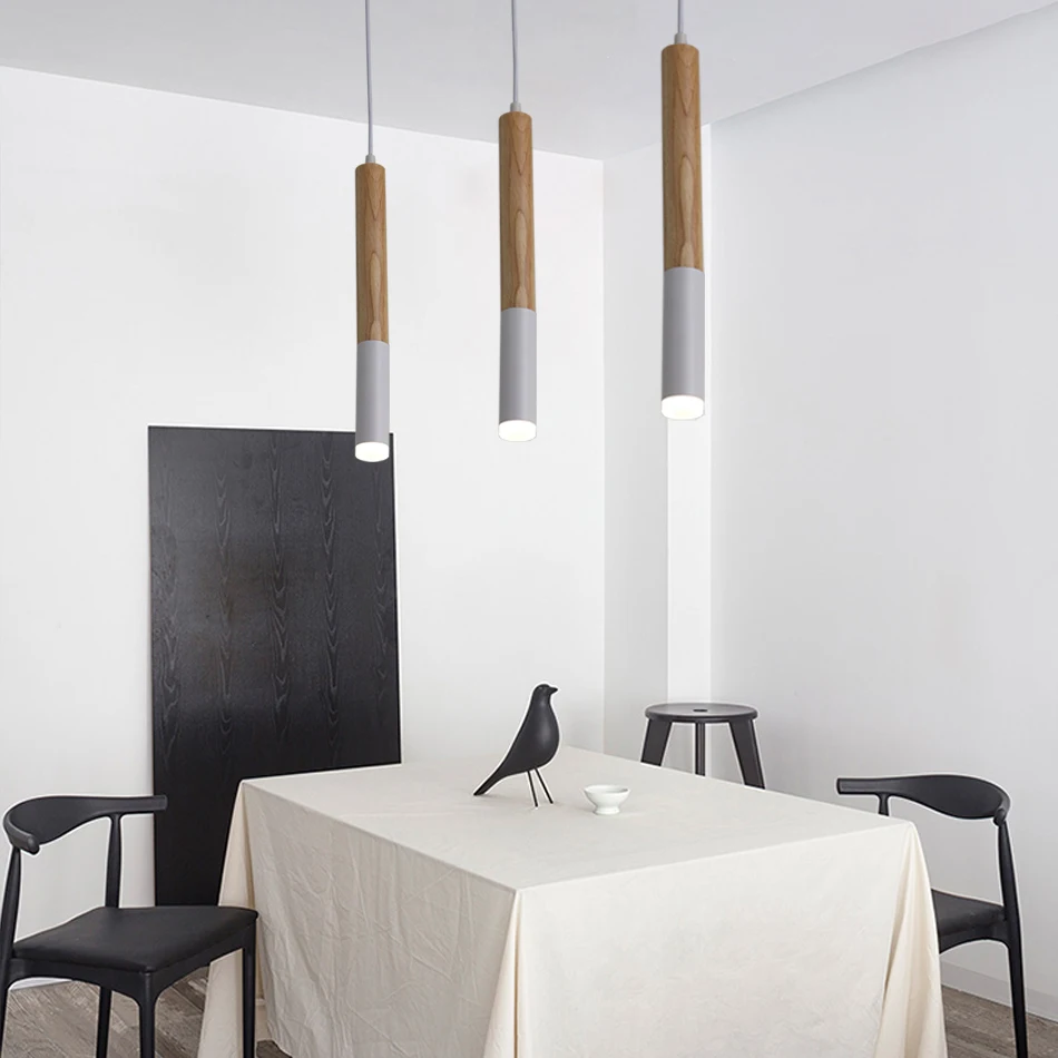  Wood LED Pendant Light 7W hang lamp dining/living room Kitchen Island Shop bar cafe droplight Long  - 4000325184456