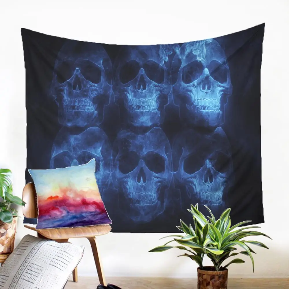 

Fabic Carpet On The Wall Macrame Panel Sacry Skull Pattern Tapestry Vivid Print Background Beauteous Home Textiles