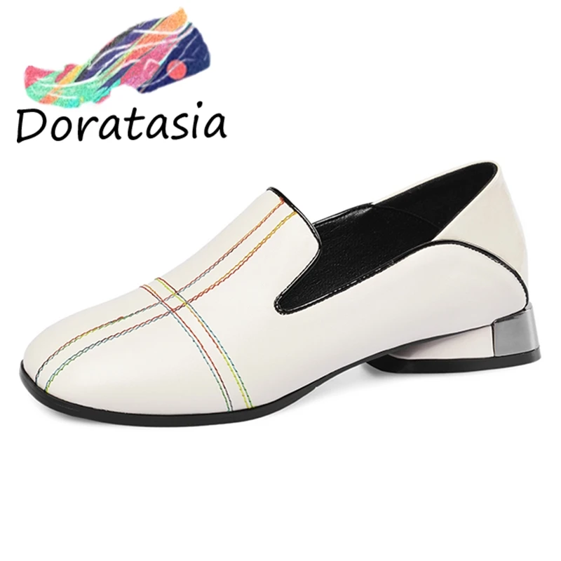 

DORATASIA Large Size 33-43 Fashion Girl Round Toe Sewing Pumps Cow Genuine Leather Pumps Women 2020 Office Springshoes Woman