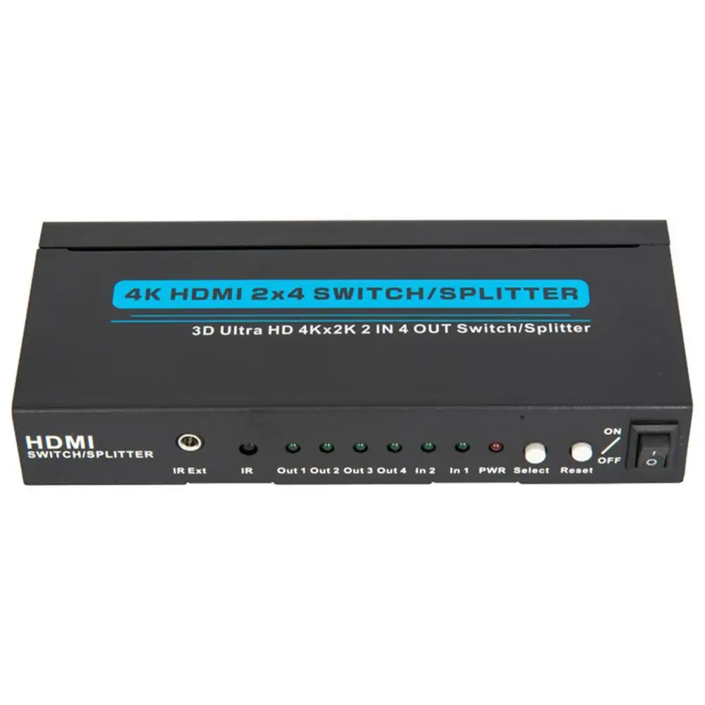 

4K HDMI 2 in 4 out HDMI Switch Splitter 2x4 Audio Extractor Converter adapter Remote control 3D 1080p