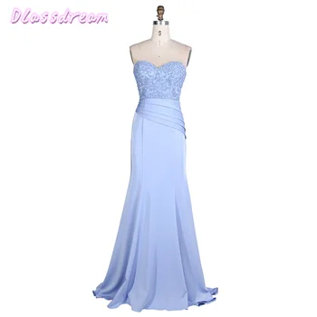 

Light Blue Satin Evening Dresses 2020 Sweep Train Strapless Beaded Sequins Sweetheart Neck Mermaid Backless Prom Dress فساتين ال
