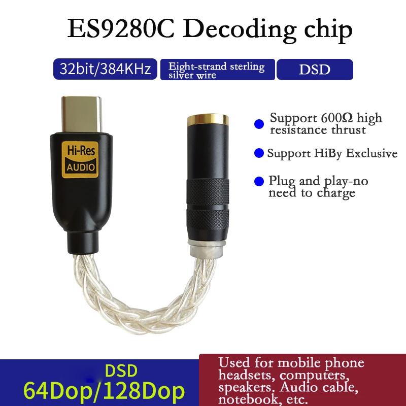 Портативный усилитель для наушников 600Ω HPA USB Type C DAC Codecs ES9280 DSD жесткий декодер Hi-Fi