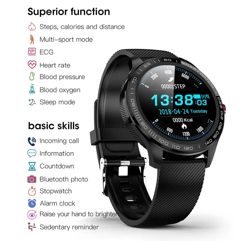  L9 ECG PPG Smart Watch Men Bluetooth Watches t Smartwatch IP68 Waterproof Heart Rate Blood Pressure - 4000297474245